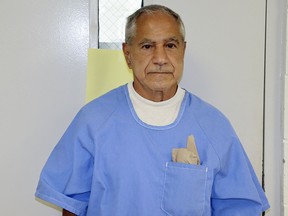 In this image provided by the California Department of Corrections and Rehabilitation, Sirhan Sirhan arrives for a parole hearing Friday, Aug. 27, 2021, in San Diego.