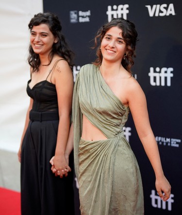 Nathalie Issa and Manal Issa arrive at the world premiere of "The Swimmers" at the Toronto International Film Festival (TIFF) in Toronto, Sept. 8, 2022.