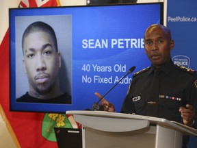Peel Regional Police Chief Nish Duraiappah speaks at a news conference at Peel headquarters to explain the string of events of Monday's shooting spree and murders of a Toronto officer and an auto body owner from Milton on Thursday, Sept. 15, 2022.