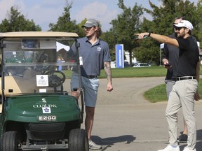 Adam Gaudette (at golf cart) was at the Toronto Maple Leafs as they held their Leafs & Legends Charity Golf Classic at RattleSnake Point Golf Club in Milton in Toronto on Monday September 19, 2022.