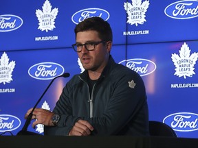 Toronto Maple Leafs GM Kyle Dubas speaks at the podium about the upcoming season and his expectations of his players on Wednesday September 21, 2022.