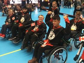 Alexander Morrison, foreground, with Team Canada in Gavle, Sweden.