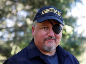 Oath Keepers militia founder Stewart Rhodes poses during an interview session in Eureka, Montana, June 20, 2016.