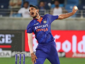 India's Arshdeep Singh delivers a ball during the Asia Cup Twenty20 international cricket match between India and Hong Kong at the Dubai International Cricket Stadium in Dubai on August 31, 2022.