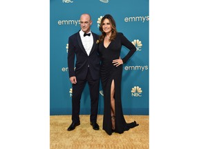Christopher Meloni and Mariska Hargitay arrive for the 74th Emmy Awards at the Microsoft Theater in Los Angeles, Calif., on Sept. 12, 2022
