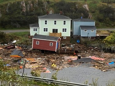 This handout image provided by Pauline Billard on Sept. 25, 2022, shows damage caused by Hurricane Fiona in Rose Blanche-Harbour le Cou, Newfoundland and Labrador.