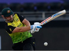 Australia's captain Aaron Finch plays a shot during the ICC mens Twenty20 World Cup cricket match between Australia and Bangladesh at the Dubai International Cricket Stadium in Dubai on November 4, 2021.