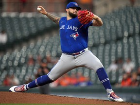 Blue Jays starting pitcher Alek Manoah delivers against the Baltimore Orioles at Oriole Park at Camden Yards.