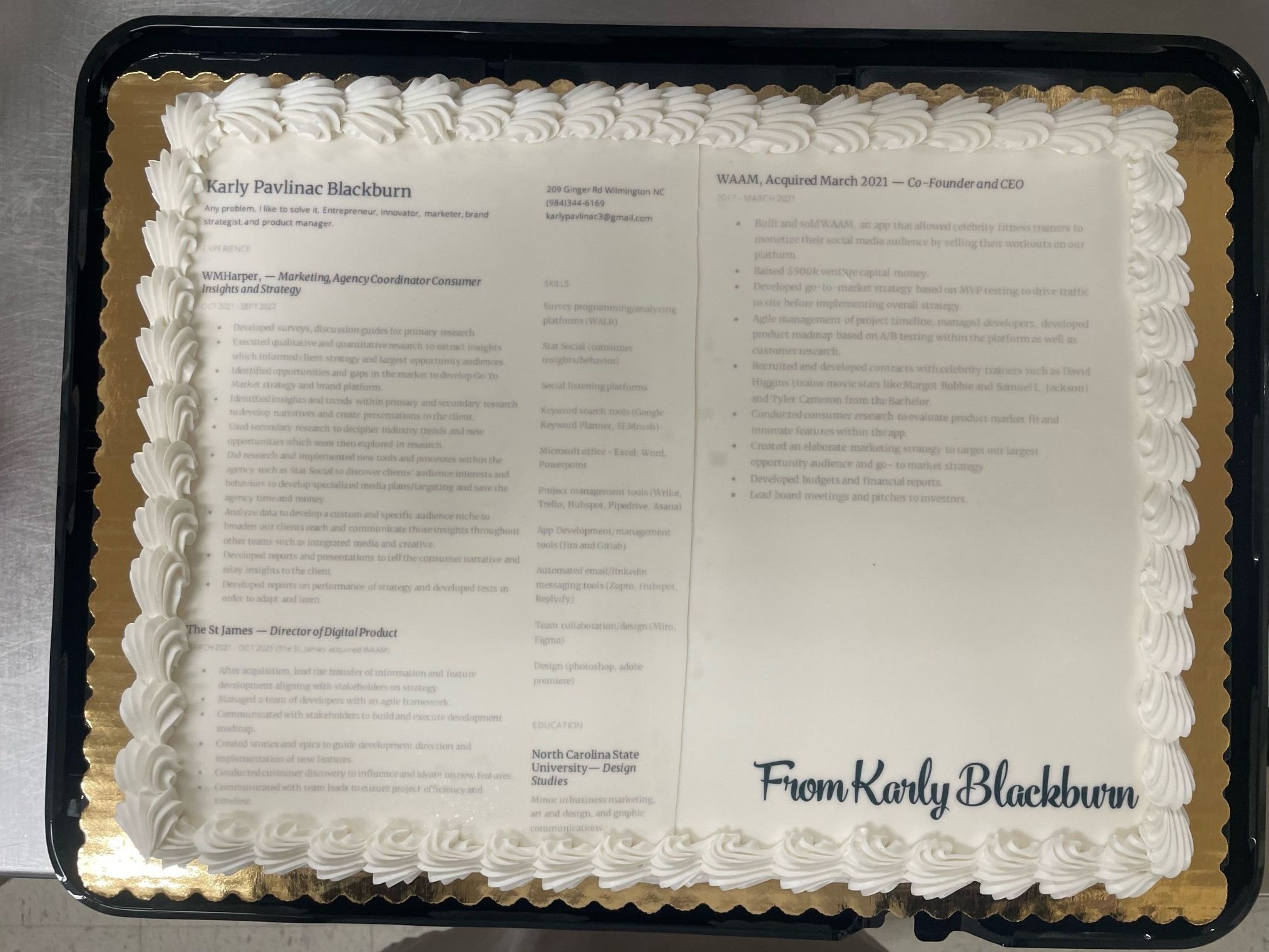 SWEET DREAMS: Woman prints resume on cake for Nike job application