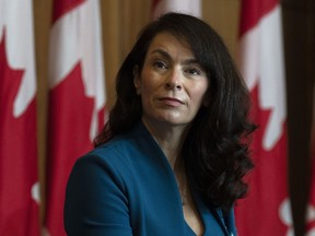 NDP MP for Edmonton Strathcona Heather McPherson is seen during a news conference about nuclear disarmament on April 26, 2022 in Ottawa.