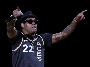 Rapper/actor Coolio performs at halftime of a game between the Connecticut Sun and the Las Vegas Aces at Michelob ULTRA Arena on May 31, 2022 in Las Vegas, Nevada.