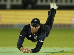 Cricket - The Hundred Final - Men - Trent Rockets v Manchester Originals - Lords, London, Britain - September 3, 2022
Manchester Originals' Tristan Stubbs takes a catch to dismiss Trent Rockets' Dawid Malan.