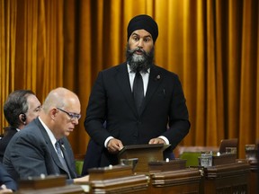 NDP-Führer Jagmeet Singh zollt Königin Elizabeth am Donnerstag, den 15. September 2022, im Unterhaus auf dem Parliament Hill in Ottawa Tribut.