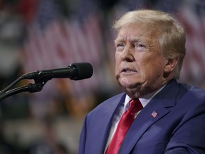 Former U.S. President Donald Trump speaks at a rally in Wilkes-Barre, Pa., Sept. 3, 2022.