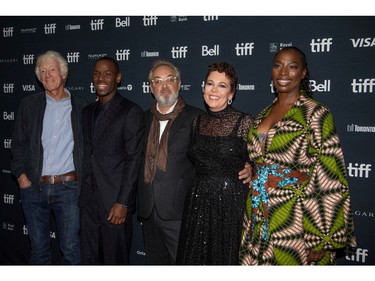 Roger Deakins, Micheal Ward, Sam Mendes, Olivia Colman and Tanya Moodie attend the premiere of "Empire of Light" at the Toronto International Film Festival in Toronto, Sept. 12, 2022.