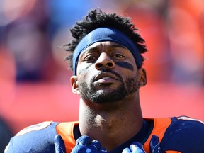 Denver Broncos wide receiver Emmanuel Sanders (10) before the game against the Tennessee Titans at Empower Field at Mile High.