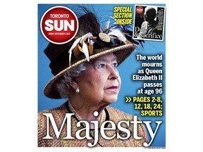 The death of Queen Elizabeth dominated the worlds front pages - including The Toronto Sun.