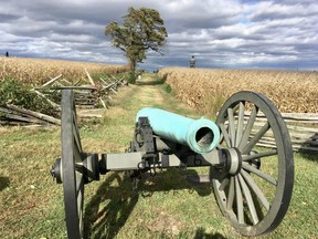 Cannons that have oxidized through the years stand vigil around nearly all significant Gettysburg battlefield sites.