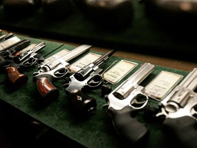Guns are seen inside a display case at the Cabela's store in Fort Worth, Texas, June 26, 2008.