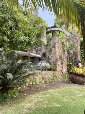 The 1676 waterwheel survives from the site’s plantation days at Sugar Mill restaurant. Cynthia McLeod/Toronto Sun