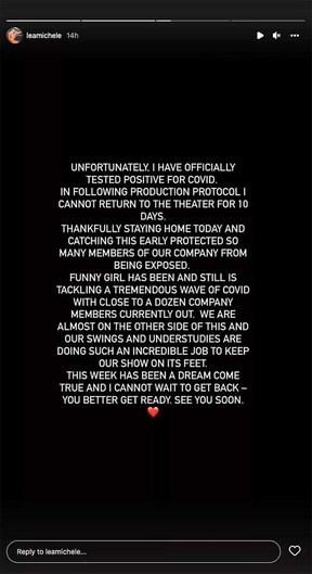 Lea Michele shared this message on her Instagram Story.