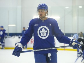 Toronto Maple Leafs Auston Matthews (34) hit the ice for the first practice of the year in Toronto on Thursday September 22, 2022.