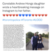 Toronto police Const. Andrew Hing's daughter Mia's powerful social media post was referenced by many speakers at her father's funeral on Wednesday, Sept. 21, 2022.