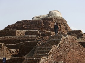 Ruins at Mohenjo-daro, a UNESCO World Heritage Site, suffered damage from heavy rainfall, in Larkana District, of Sindh, Pakistan, Tuesday, Sept. 6, 2022.
