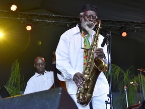 Saxophonist Pharoah Sanders performs on Day 1 of the Arroyo Seco Music Festival on June 23, 2018, in Pasadena, Calif.