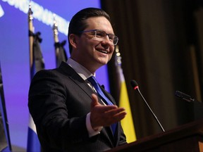 Conservative Party leader Pierre Poilievre speaks during the National Conservative caucus meeting in Ottawa on Sept. 12, 2022.