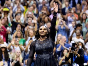 Serena Williams of the United States waves to the crowd after losing to Australia's Ajla Tomljanovic in their third round match at the 2022 US Open tennis tournament at the USTA Billie Jean King National Tennis Center in New York on September 2, 2022.