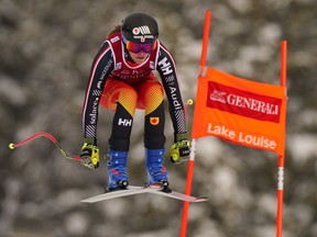Marie-Michele Gagnon of Lac Etchemin, Que., races down the course in the women's FIS World Cup downhill ski race in Lake Louise, Alta., on December 7, 2019.