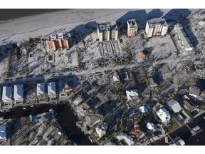 An aerial view of damaged properties after Hurricane Ian caused widespread destruction, in Fort Myers Beach, Fla., Sept. 30, 2022.