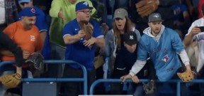 A screen grab of the big play in the stands on Wednesday night.