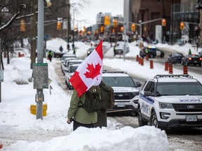 Police were still highly visible in the downtown core, after officers pushed "Freedom Convoy" protesters out of the area on day 23 of the occupation.