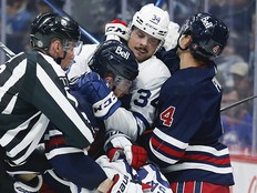 The Jets tangle with Maple Leafs star Auston Matthews.
