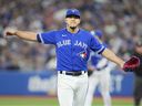 Jose Berrios of the Toronto Blue Jays reacts against the against the New York Yankees in the fifth inning during their MLB game at the Rogers Centre on September 27, 2022 in Toronto, Ontario, Canada.