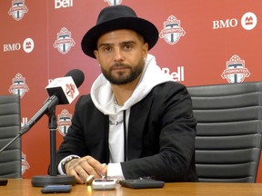 Toronto FC's Lorenzo Insigne talks to media at an end-of-season availability in Toronto.