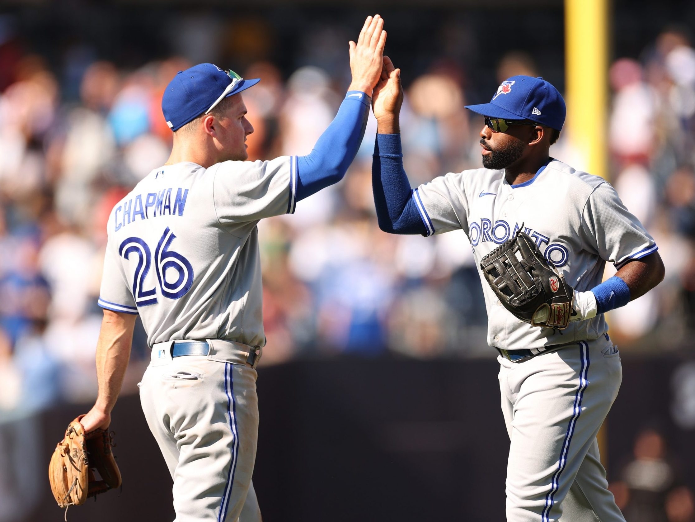 Matt Chapman of the Toronto Blue Jays gets the home run jacket