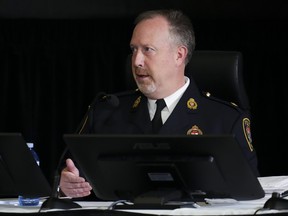 Ottawa Police Service Inspector Robert Bernier responds to questions while appearing as a witness at the Public Order Emergency Commission in Ottawa, on Wednesday, Oct. 26, 2022.