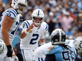 Indianapolis Colts quarterback Matt Ryan (2) talks at the line during the second half against the Tennessee Titans at Nissan Stadium.