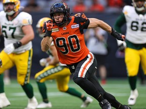 B.C. Lions defensive lineman Mathieu Betts in action against the Edmonton Elks during a 2022 Canadian Football League game at B.C. Place Stadium. (Photo: Paul Yates, B.C. Lions)