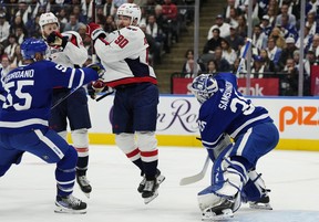 Auston Matthews lifts Maple Leafs past Capitals in home opener 3 Maple Leafs goaltender Ilya Samsonov makes a save as Capitals Marcus Johansson (center) and Maple Leafs Mark Giordano face off in the first period. FRANK GUNN/THE CANADIAN PRESS