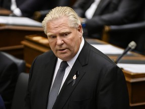 Ontario Premier Doug Ford speaks inside the legislature in Toronto on September 14, 2022.