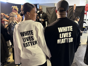 Candace Owens and Kanye West at the Yeezy fashion show in Paris.