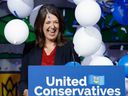 Danielle Smith is ecstatic after winning the leadership of the Alberta United Conservative Party in Calgary, Thursday, Oct. 6, 2022.