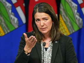 Danielle Smith hosted her first media availability as Premier of Alberta after being sworn in as the province’s new Premier in Edmonton on Tuesday October 11, 2022. (PHOTO BY LARRY WONG/POSTMEDIA)