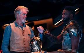Pierce Brosnan and Aldis Hodge in a scene from Black Adam.