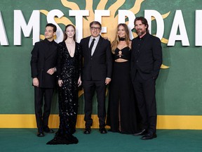 Director David O. Russell with cast members Rami Malek, Andrea Riseborough, Margot Robbie and Christian Bale attend the European premiere of the film "Amsterdam", in London September 21, 2022.
