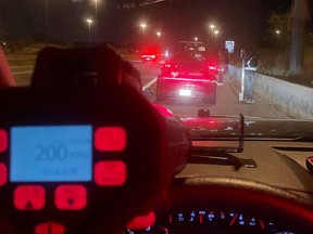 An image tweeted by OPP of a radar device showing 200 km/h on Hwy. 8 in Kitchener.